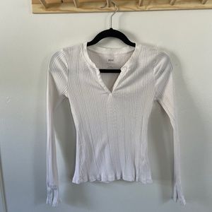 White Long Sleeve Ribbed Top | Maeve by Anthropologie